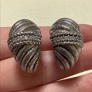 Judith Ripka Sterling Silver 925 Thailand twisted Rope Earrings W/Crystals